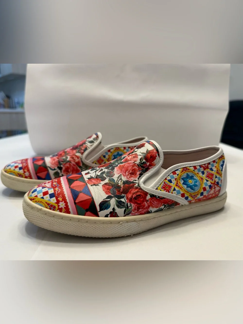 Dolce & Gabbana White Multi Floral Slip-On Girl’s Sneakers Size EU 33/ US 1,5